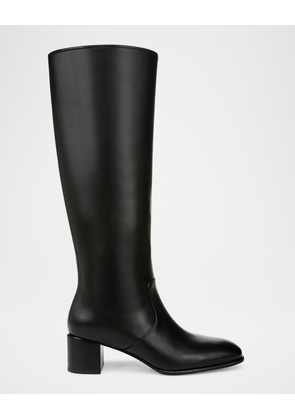 Leather Block-Heel Knee Boots