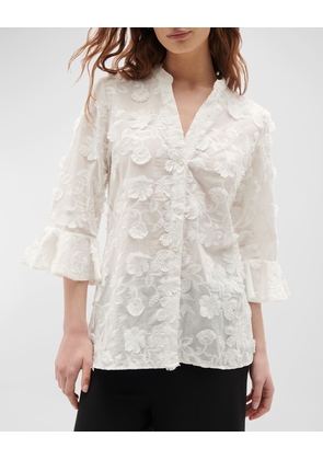 Arielle Frayed Floral Bell-Cuff Top