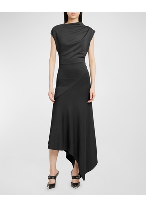 Asymmetric Draped Midi Dress