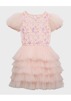 Girl's Beaded Floral Lattice Tutu Dress, Size 2-11