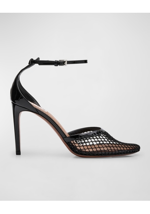 Fishnet Patent Ankle-Strap Pumps