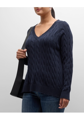 Plus Size Frayed Cable-Knit Sweater