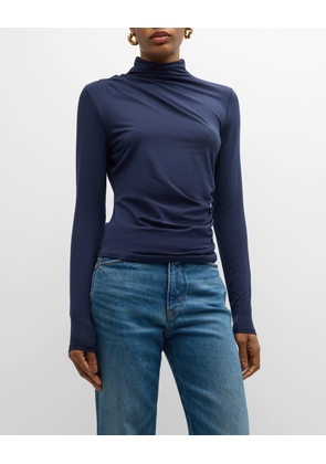 Mylie Ruched Knit Turtleneck Top