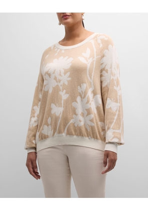 Plus Size Reversible Floral Intarsia Sweater