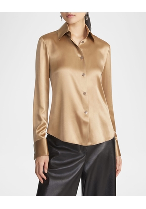 Button-Down Slim Silk Blouse