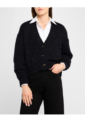 Alpaca Wool Cardigan with Rhinestone Embroidery