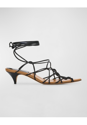 Arden Strappy Caged Ankle-Tie Sandals