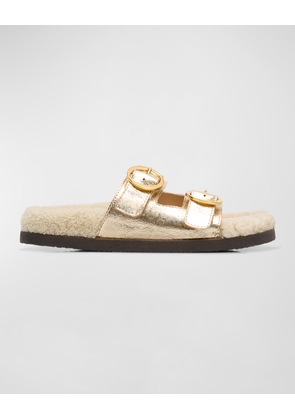 Yuki Buckle Sheep Shearling Fur & Leather Sandals