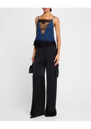 20s Lace and Denim Slip Top