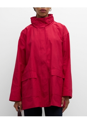 Stand-Collar Jacket with Hidden Hood