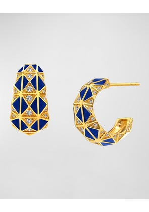 18K Yellow Gold Enamel Hoop Earrings with Diamonds