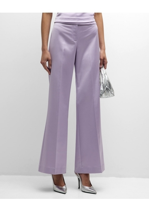 Two-Tone Flare-Leg Satin Back Crepe Pants