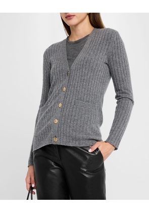 Cashmere Ribbed Button-Down Cardigan