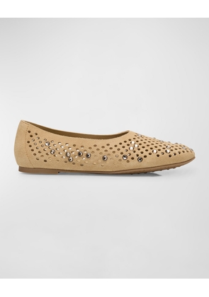 Ariane Perforated Suede Crystal Ballerina Flats