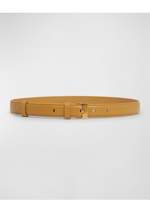 French Leather Belt With Hammered Brass Buckle