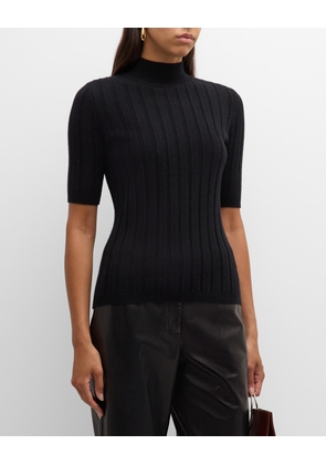 Cashmere Ribbed Mock Neck Sweater