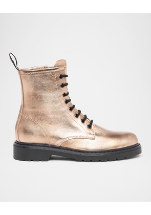 Clean Metallic Leather Combat Booties