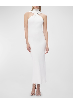 Angelica Gathered Turtleneck Sleeveless Rib Gown