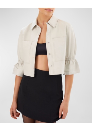 Carolina Cropped Ruffle-Sleeve Leather Jacket