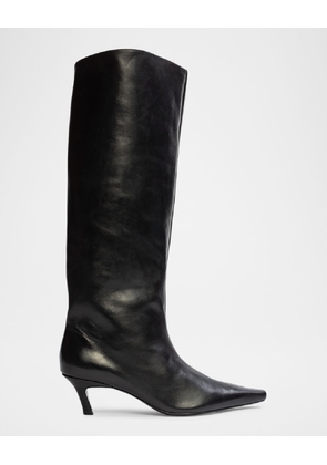 Stass Leather Kitten Knee Boots