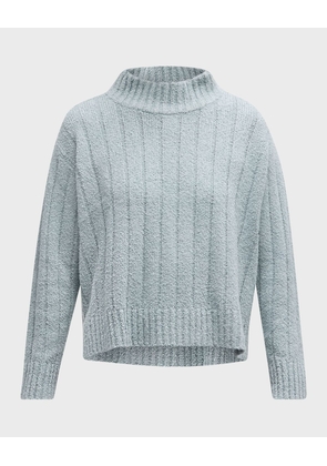 Fluffy Ribbed Mock-Neck Sweater