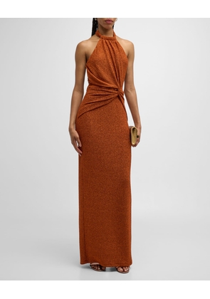 Fina Side-Twist Shimmer Halter Gown