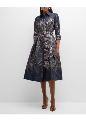 Floral Metallic Jacquard Midi Shirtdress