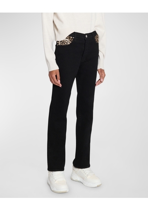 Leopard Pocket Straight-Leg Jeans