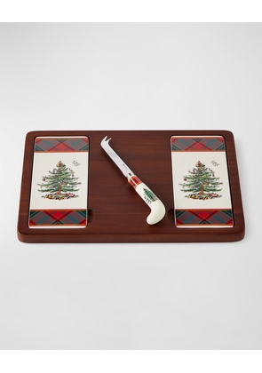 Christmas Tree Tartan Cheese Board & Knife Set