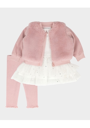 Girl's Faux Fur Jacket W/ Tutu Top & Leggings Set, Size 3M-24M