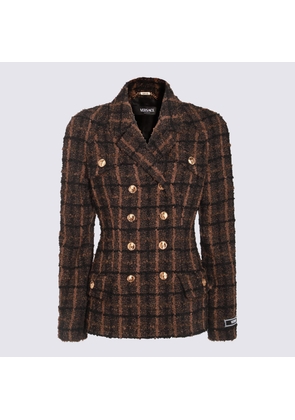 Versace Brown And Black Wool Casual Jacket