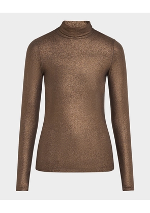 Metallic Long-Sleeve Turtleneck Top