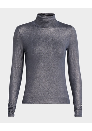 Metallic Long-Sleeve Turtleneck Top