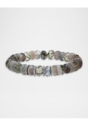 8mm Green/Grey Moonstone Mix Bead Bracelet with Five Diamond Rondelles