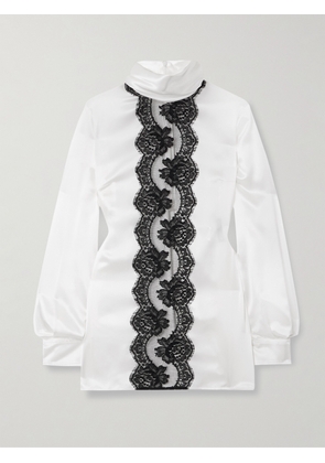 Dolce & Gabbana - Lace-trimmed Silk-blend Satin Turtleneck Blouse - White - IT36,IT38,IT40,IT42,IT44,IT46,IT48,IT50