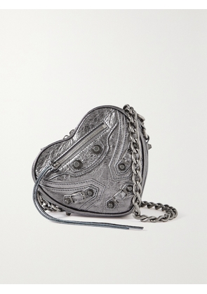 Balenciaga - Le Cagole Heart Mini Metallic Crinkled-leather Shoulder Bag - Silver - One size