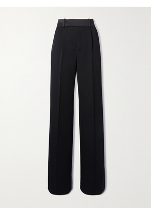 SAINT LAURENT - Satin-trimmed Grain De Poudre Wool Wide-leg Pants - Black - IT34,IT36,IT38,IT40,IT42