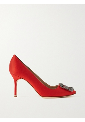 Manolo Blahnik - Hangisi 90 Crystal-embellished Satin Pumps - Red - IT34,IT34.5,IT35,IT35.5,IT36,IT36.5,IT37,IT37.5,IT38,IT38.5,IT39,IT39.5,IT40,IT40.5,IT41,IT41.5,IT42,IT42.5,IT43