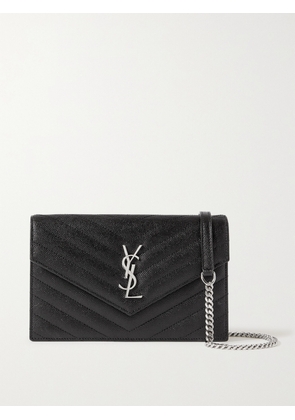 SAINT LAURENT - Cassandre Envelope Chain Matelassé Textured-leather Wallet - Black - One size