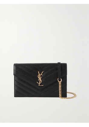 SAINT LAURENT - Cassandre Envelope Chain Matelassé Textured-leather Wallet - Black - One size