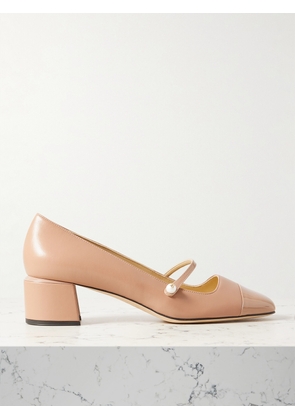 Jimmy Choo - Elisa 45 Embellished Patent-trimmed Leather Mary Jane Pumps - Neutrals - IT34,IT35,IT36,IT36.5,IT37,IT37.5,IT38,IT38.5,IT39,IT39.5,IT40,IT40.5,IT41,IT41.5,IT42