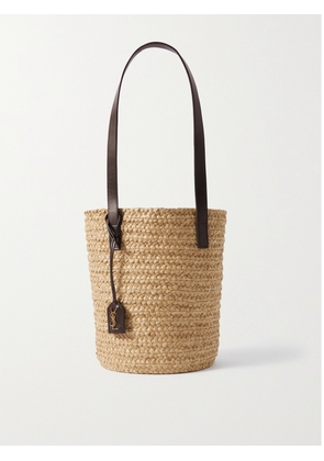 SAINT LAURENT - Panier Small Leather-trimmed Raffia Tote - Cream - One size