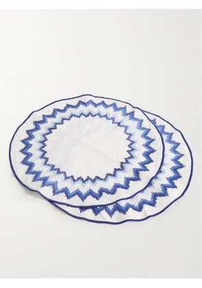 AQUAZZURA CASA - Goa Set Of Two Embroidered Linen Placemats - Blue - One size