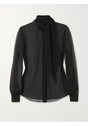 SAINT LAURENT - Tie-detailed Silk-chiffon Blouse - Black - FR 34,FR 36,FR 38,FR 40,FR 42