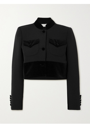 LIBEROWE - + Net Sustain Raja Cropped Cotton Velvet-trimmed Wool Jacket - Black - x small,small,medium,large,x large