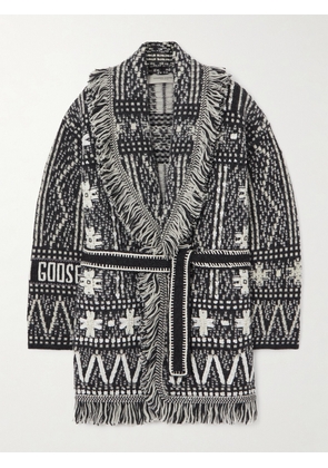 Golden Goose - Journey Belted Fringed Fair Isle Alpaca And Wool-blend Cardigan - Gray - x small,small,medium,large