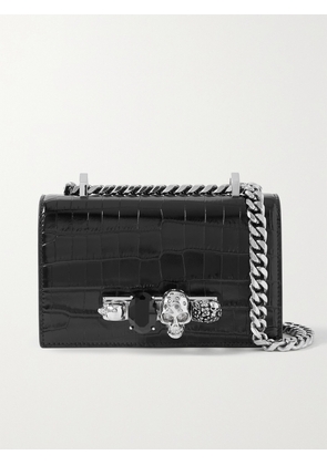 MCQUEEN - Jewelled Satchel Embellished Croc-effect Leather Shoulder Bag - Black - One size