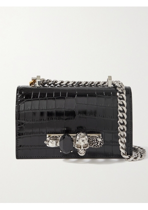 MCQUEEN - Embellished Croc-effect Leather Shoulder Bag - Black - One size