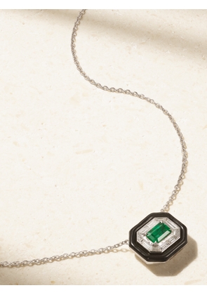 Nikos Koulis - Oui 18-karat White Gold, Emerald, Diamond And Enamel Necklace - One size