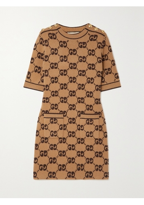 Gucci - Embellished Jacquard-knit Wool Dress - Brown - XXXS,XXS,XS,S,M,L,XL,XXL,XXXL